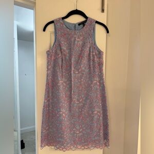 Cynthia Steffe light blue/periwinkle and neon coral lace dress